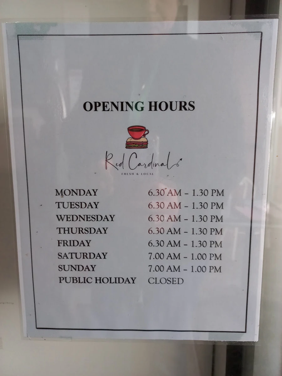 Menu, RED CARDINAL CAFE