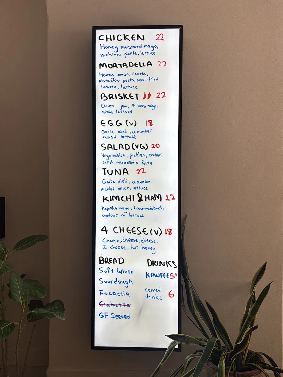 Menu, Australia Street Sandwich