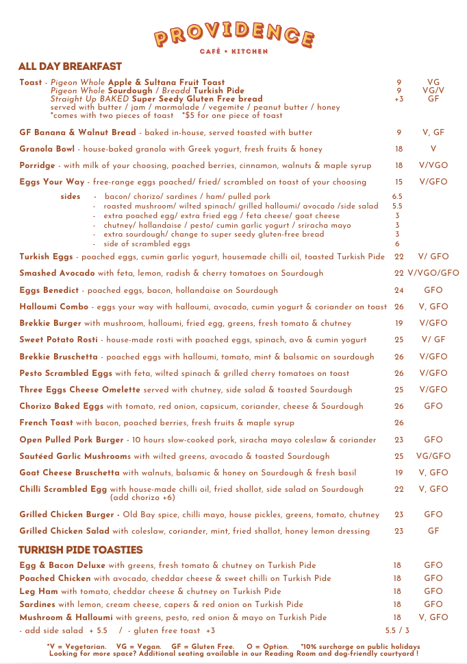 Menu, Providence Cafe & Bar