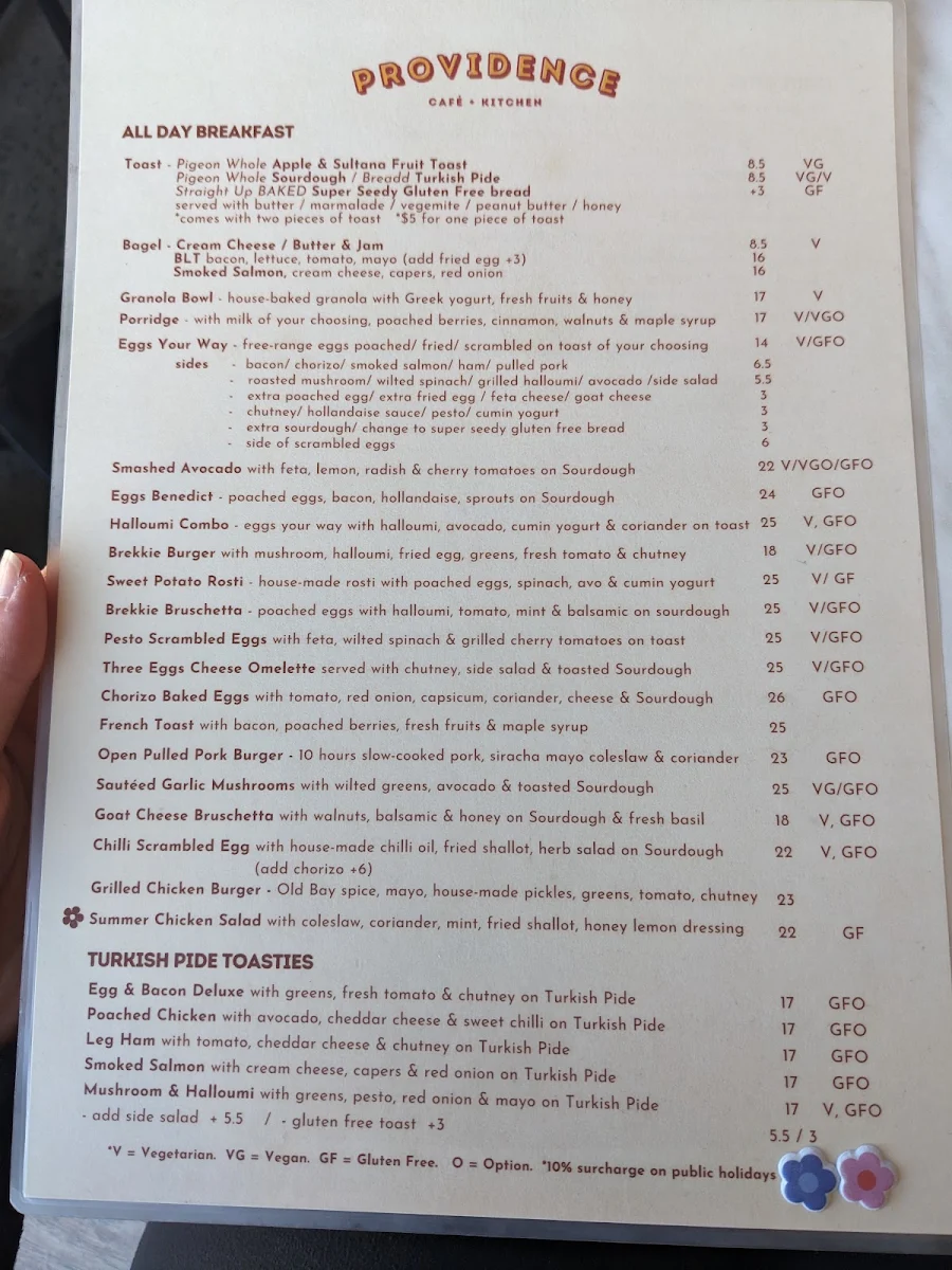 Menu, Providence Cafe & Bar