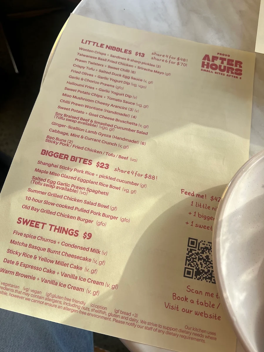 Menu, Providence Cafe & Bar