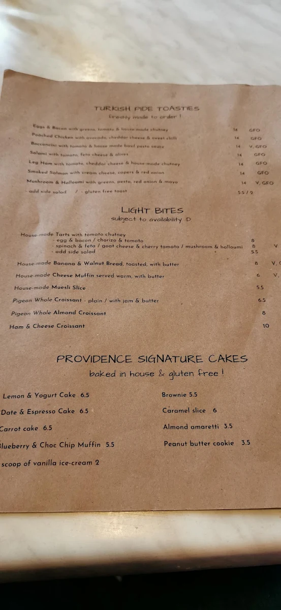 Menu, Providence Cafe & Bar