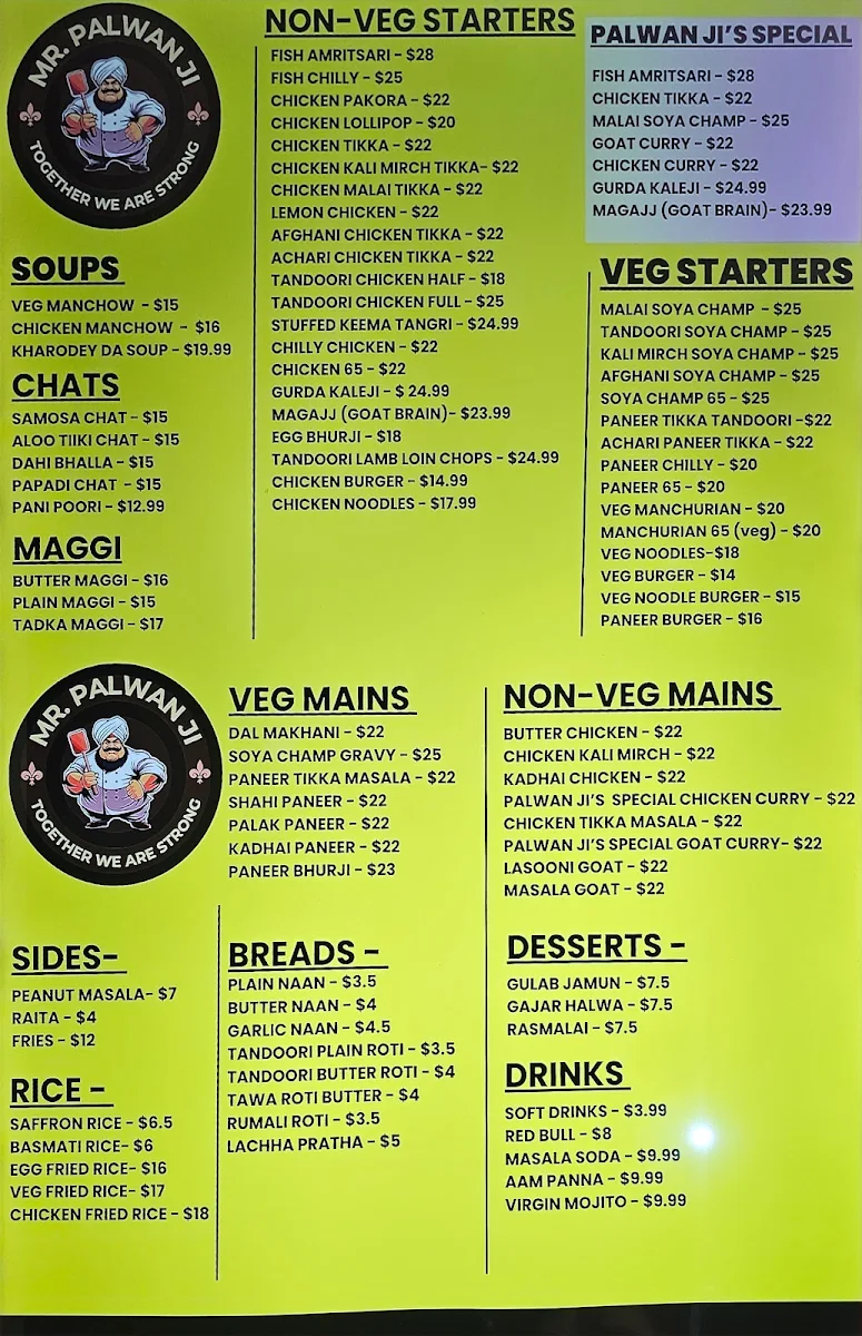 Menu, MR Palwan JI