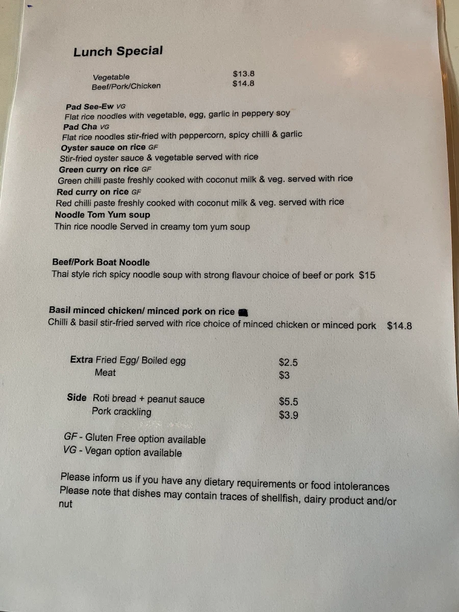 Menu, Nine Elephants Thai Restaurant