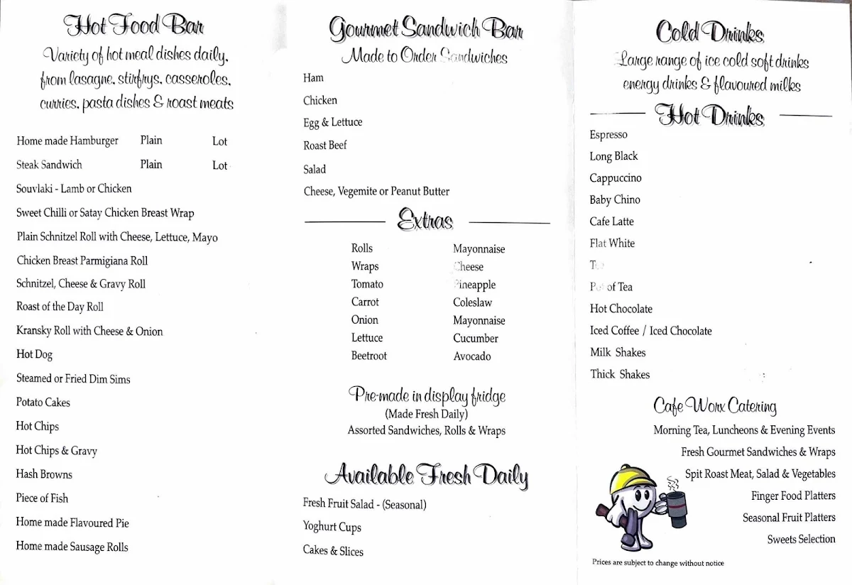 Menu, Cafe Worx