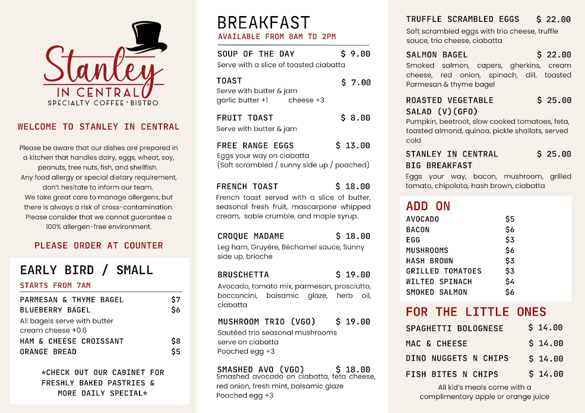 Menu, Stanley In Central