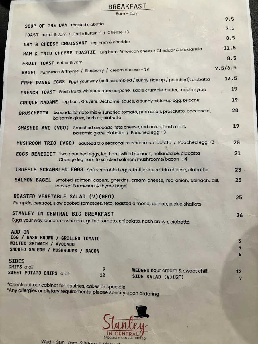 Menu, Stanley In Central