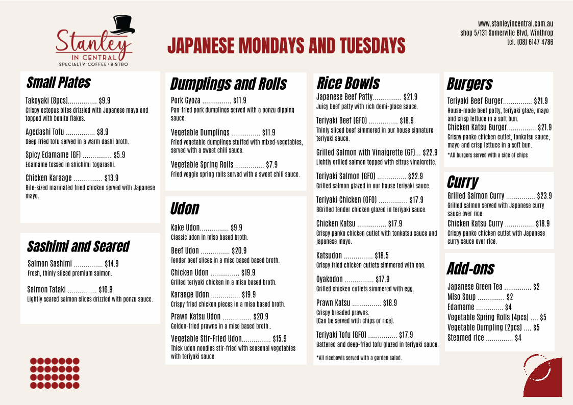 Menu, Stanley In Central