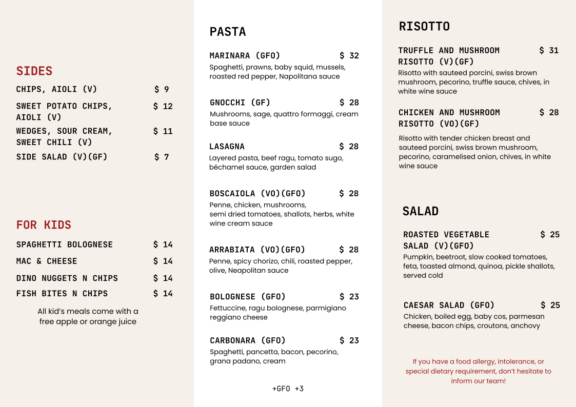 Menu, Stanley In Central