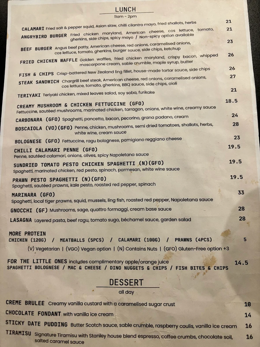 Menu, Stanley In Central