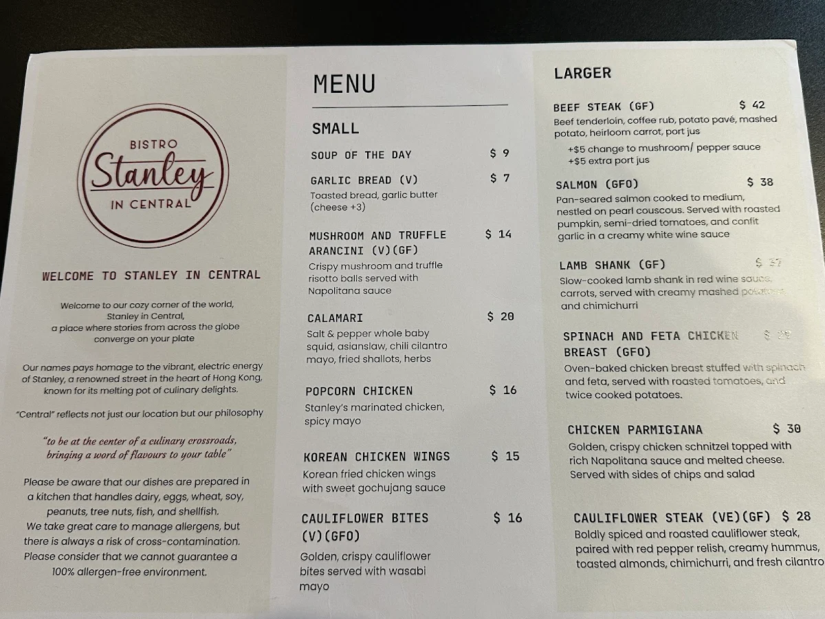 Menu, Stanley In Central