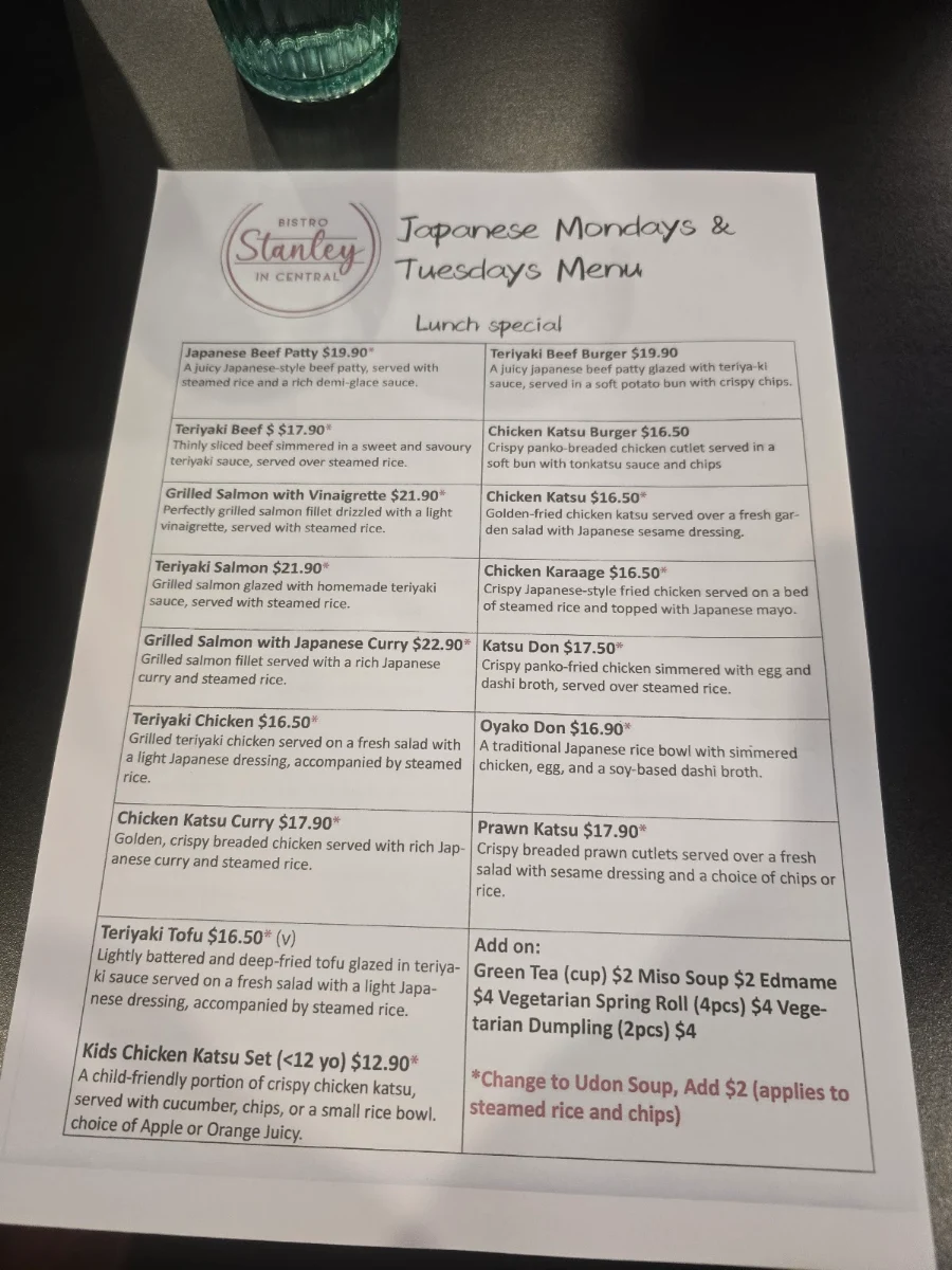Menu, Stanley In Central