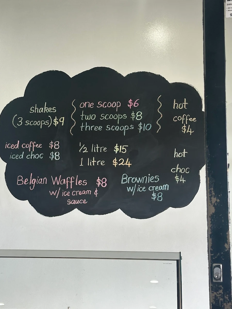 Menu, Ormond Ice Creamery