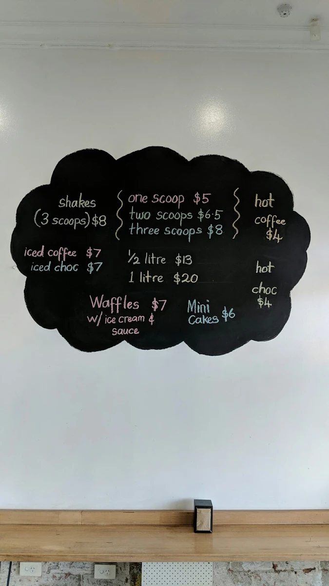 Menu, Ormond Ice Creamery