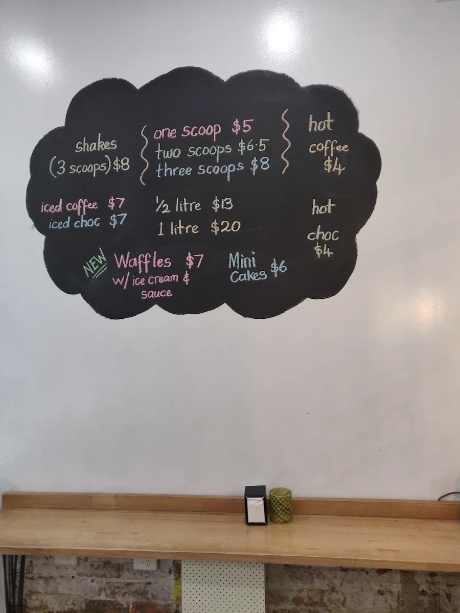Menu, Ormond Ice Creamery