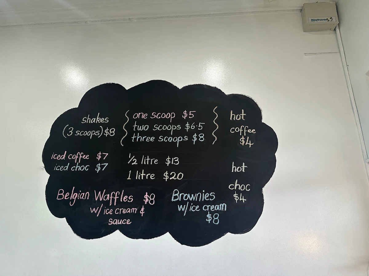 Menu, Ormond Ice Creamery