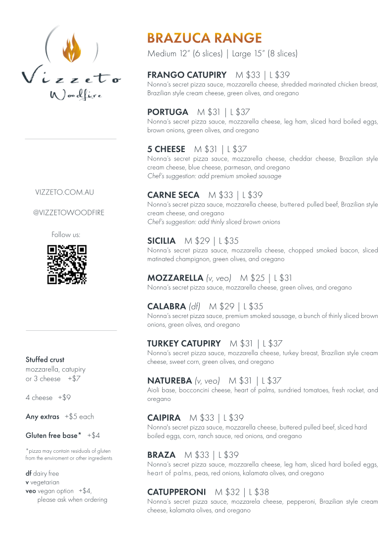 Menu, Vizzeto Woodfire