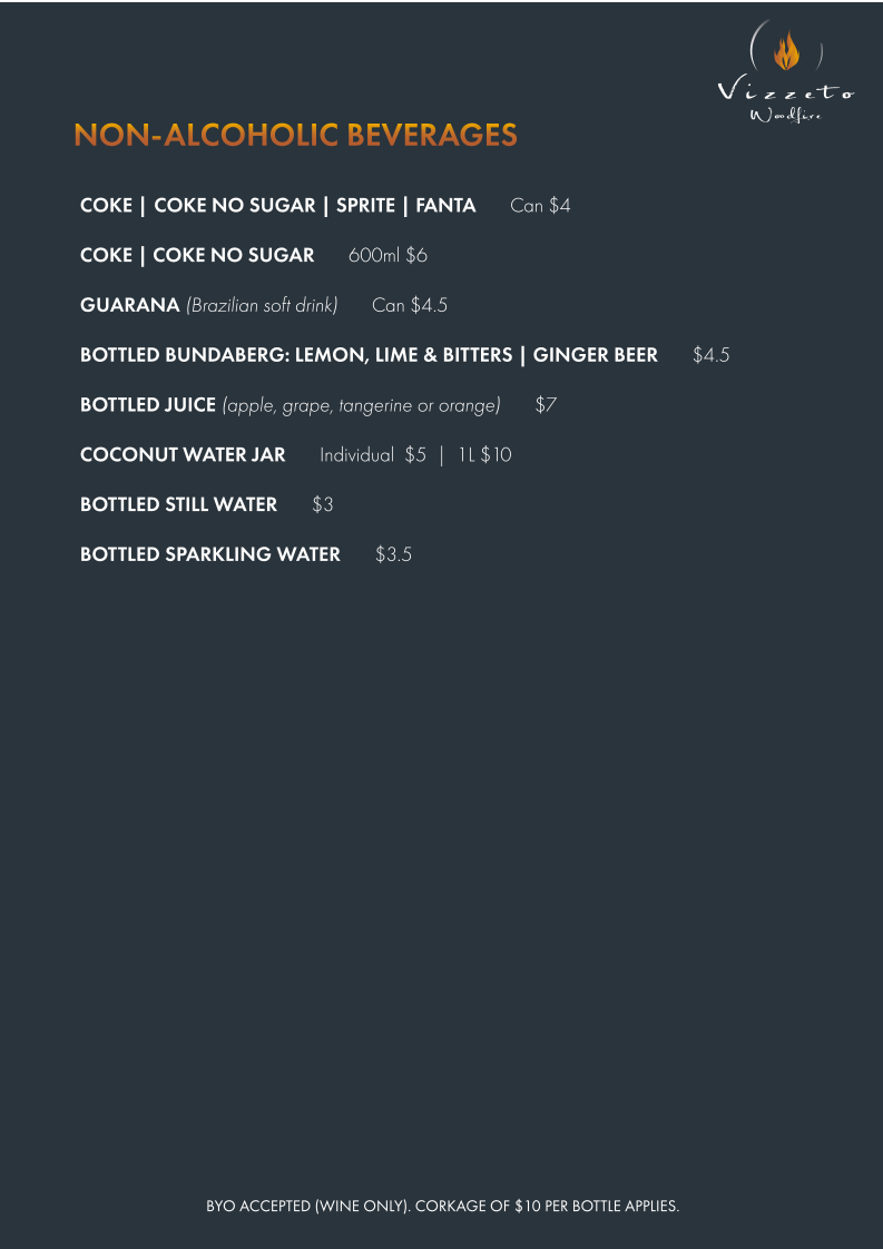 Menu, Vizzeto Woodfire