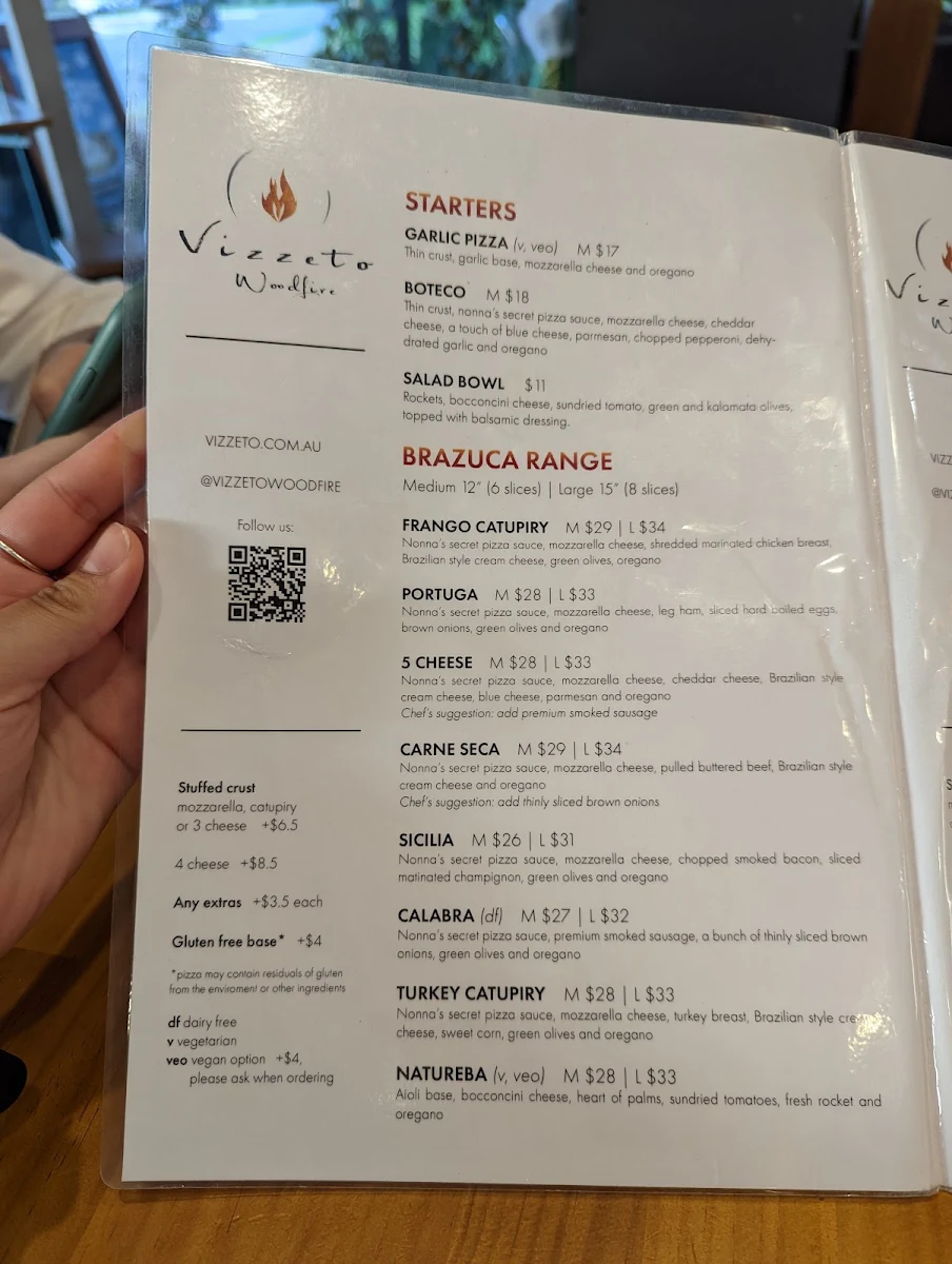 Menu, Vizzeto Woodfire