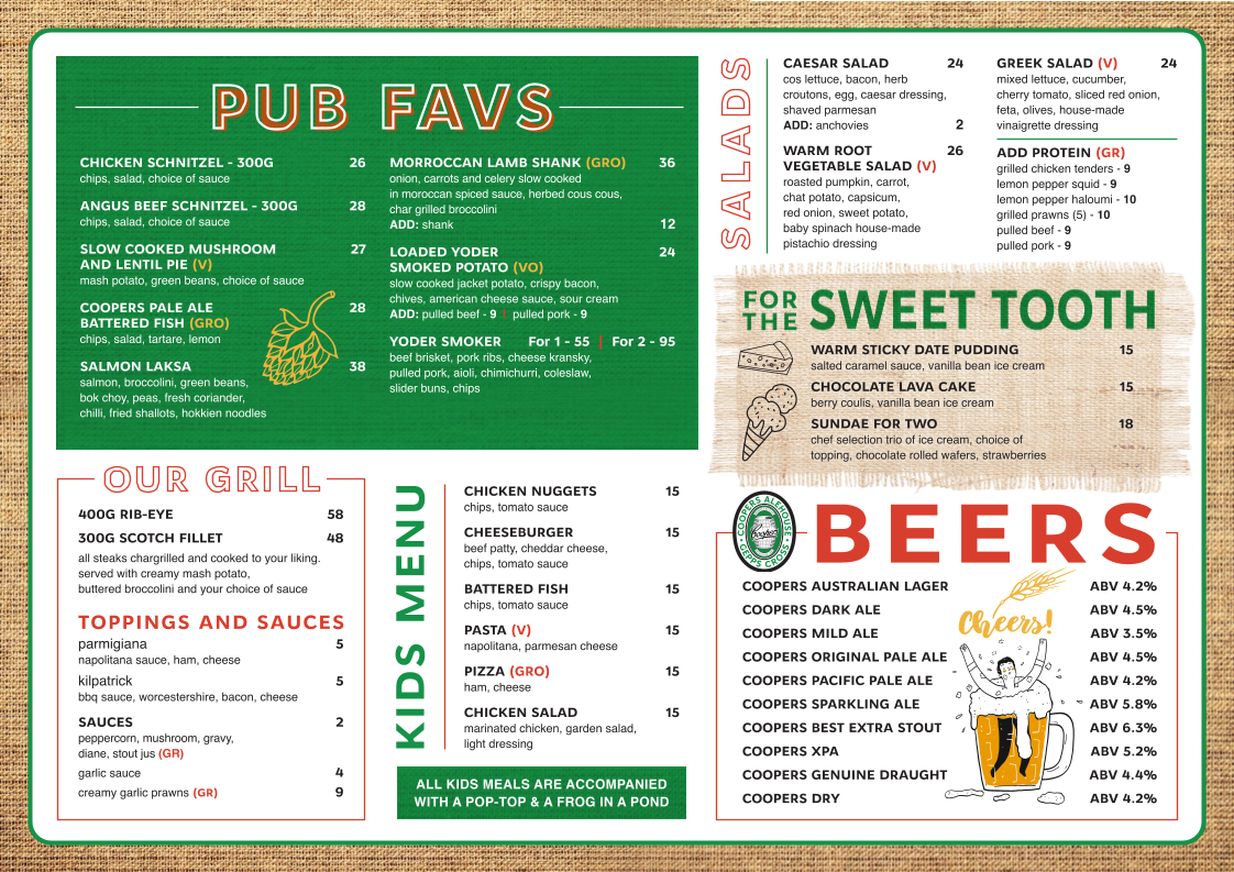 Menu, Coopers Alehouse Gepps Cross