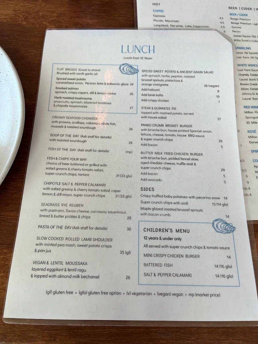 Menu, Seagrass Long Point