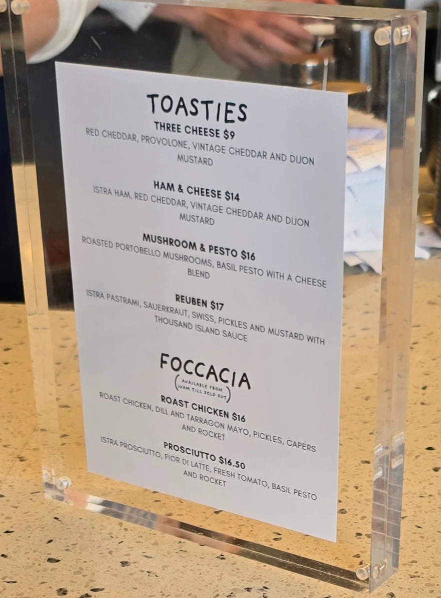 Menu, Cobb's Coffee