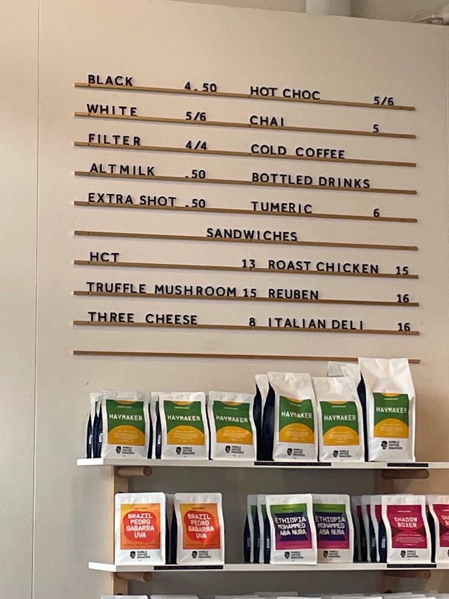 Menu, Cobb's Coffee