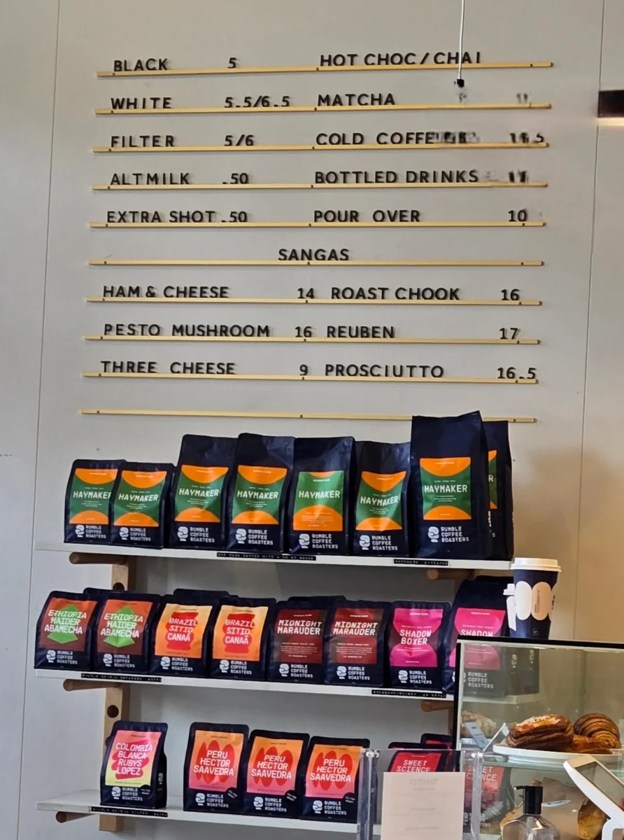 Menu, Cobb's Coffee