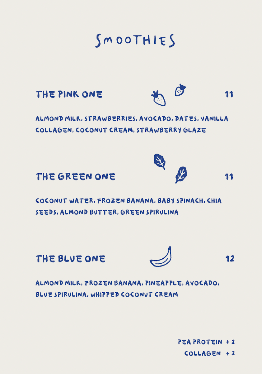 Menu, Pocket Bondi