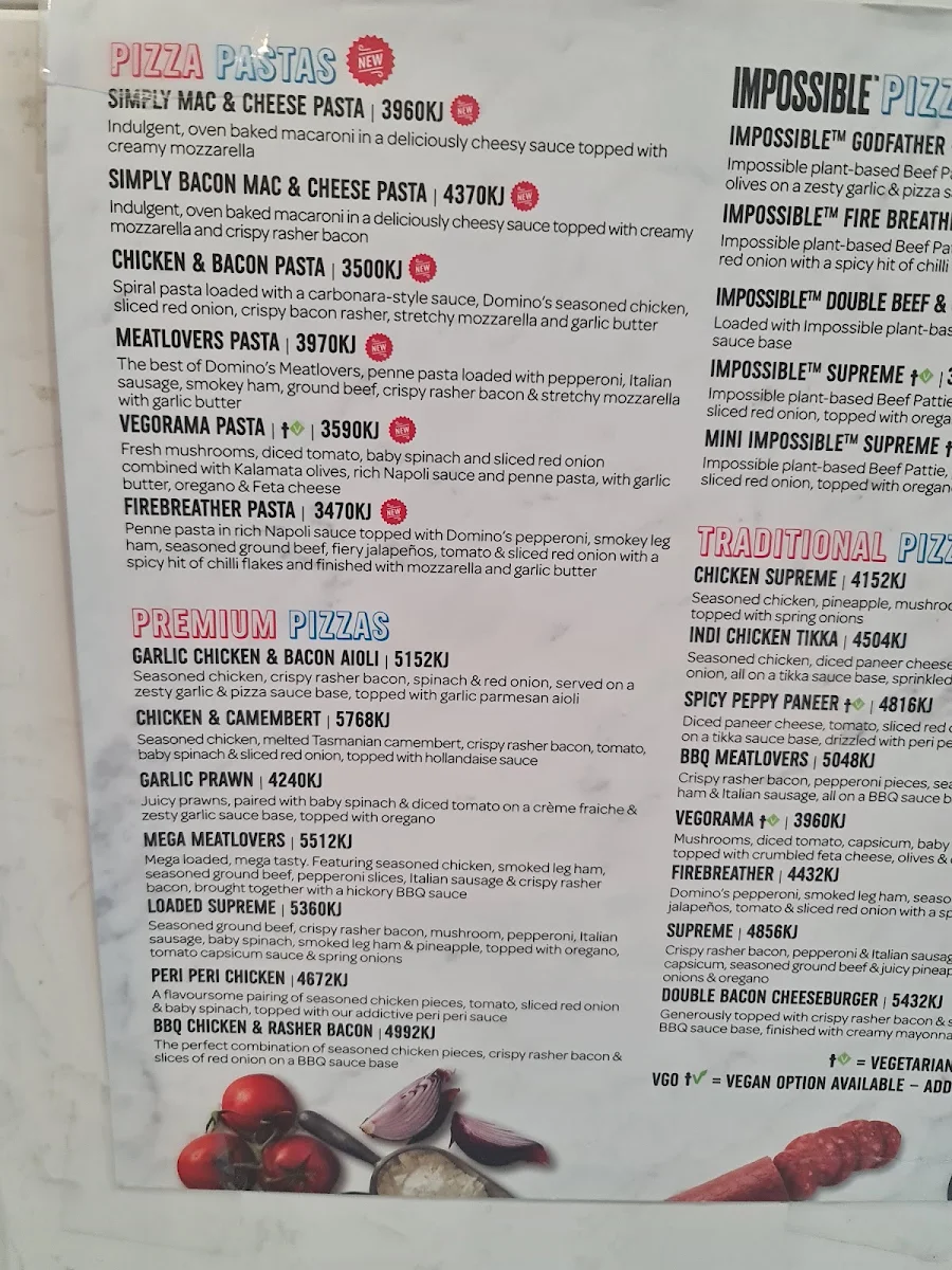 Menu, Domino's Pizza Ellenbrook