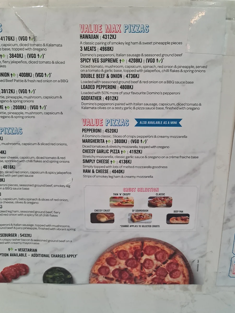 Menu, Domino's Pizza Ellenbrook