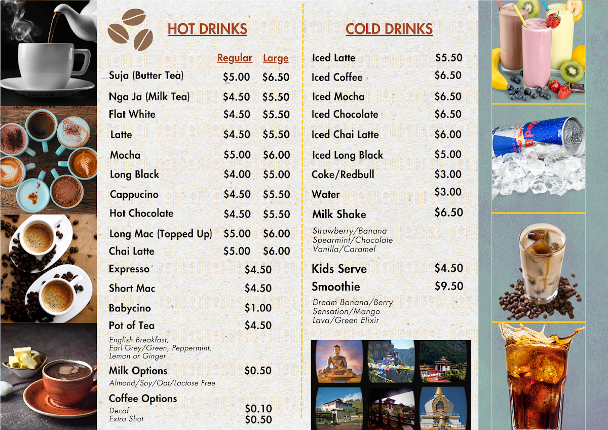 Menu, Druk Cafe & Bhutanese Restaurant