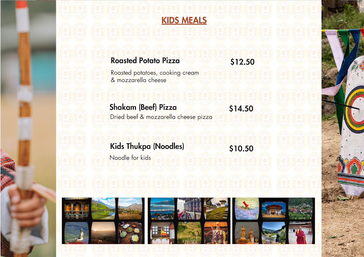 Menu, Druk Cafe & Bhutanese Restaurant