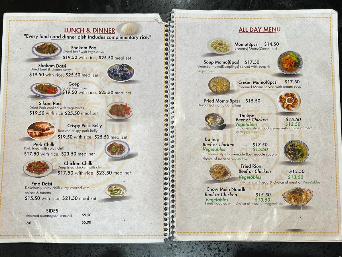 Menu, Druk Cafe & Bhutanese Restaurant