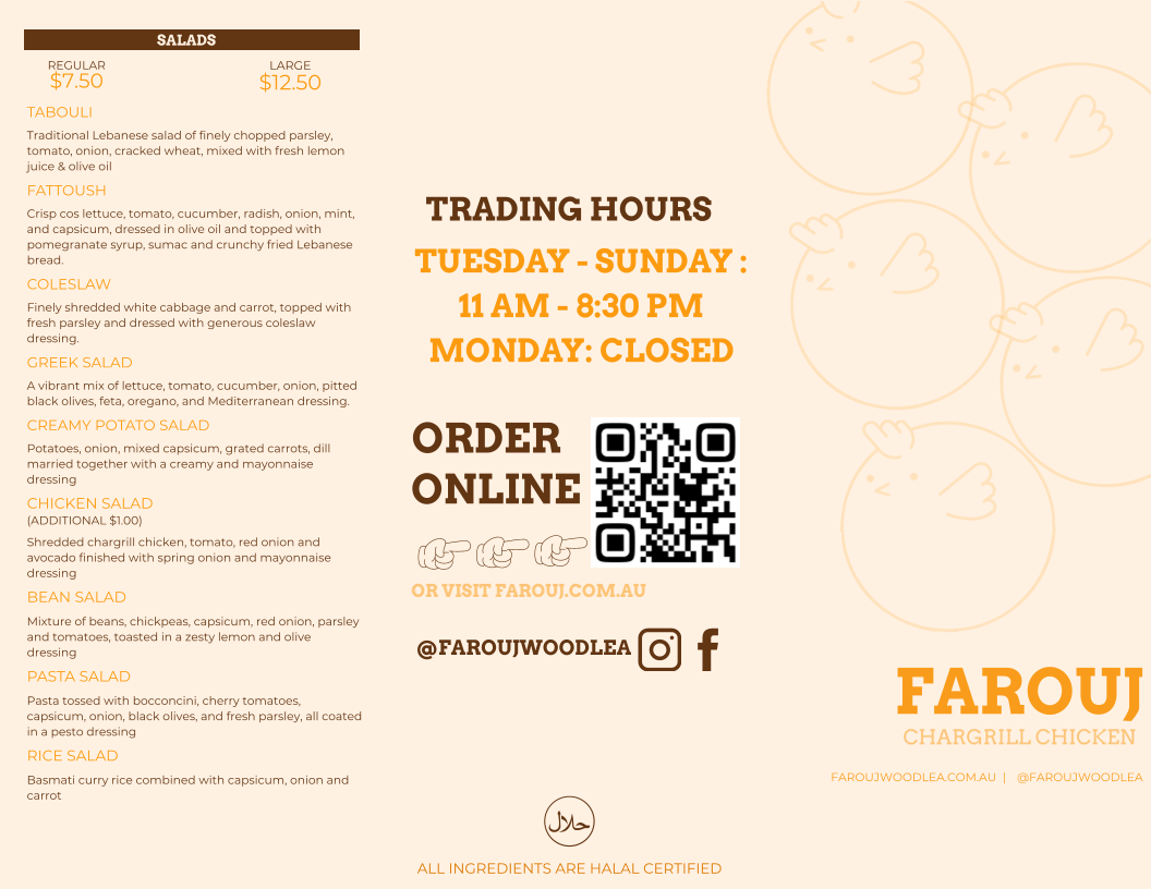 Menu, Farouj - Woodlea Town Centre