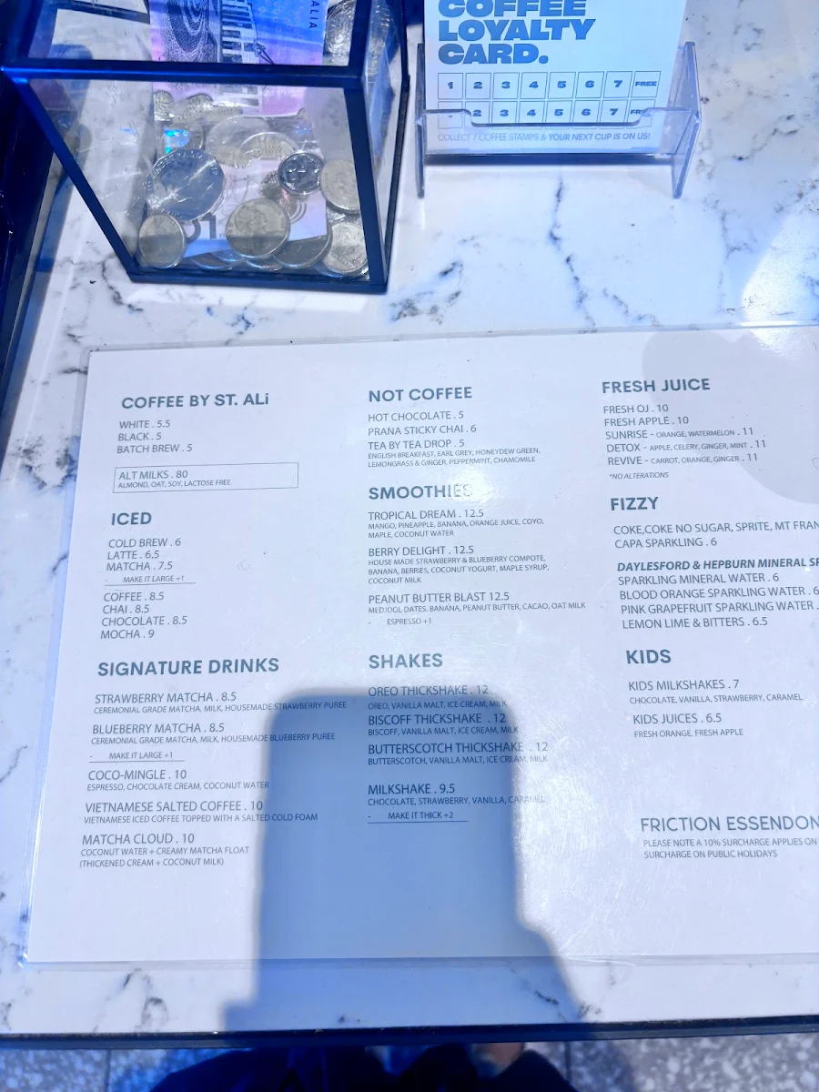 Menu, Friction Essendon