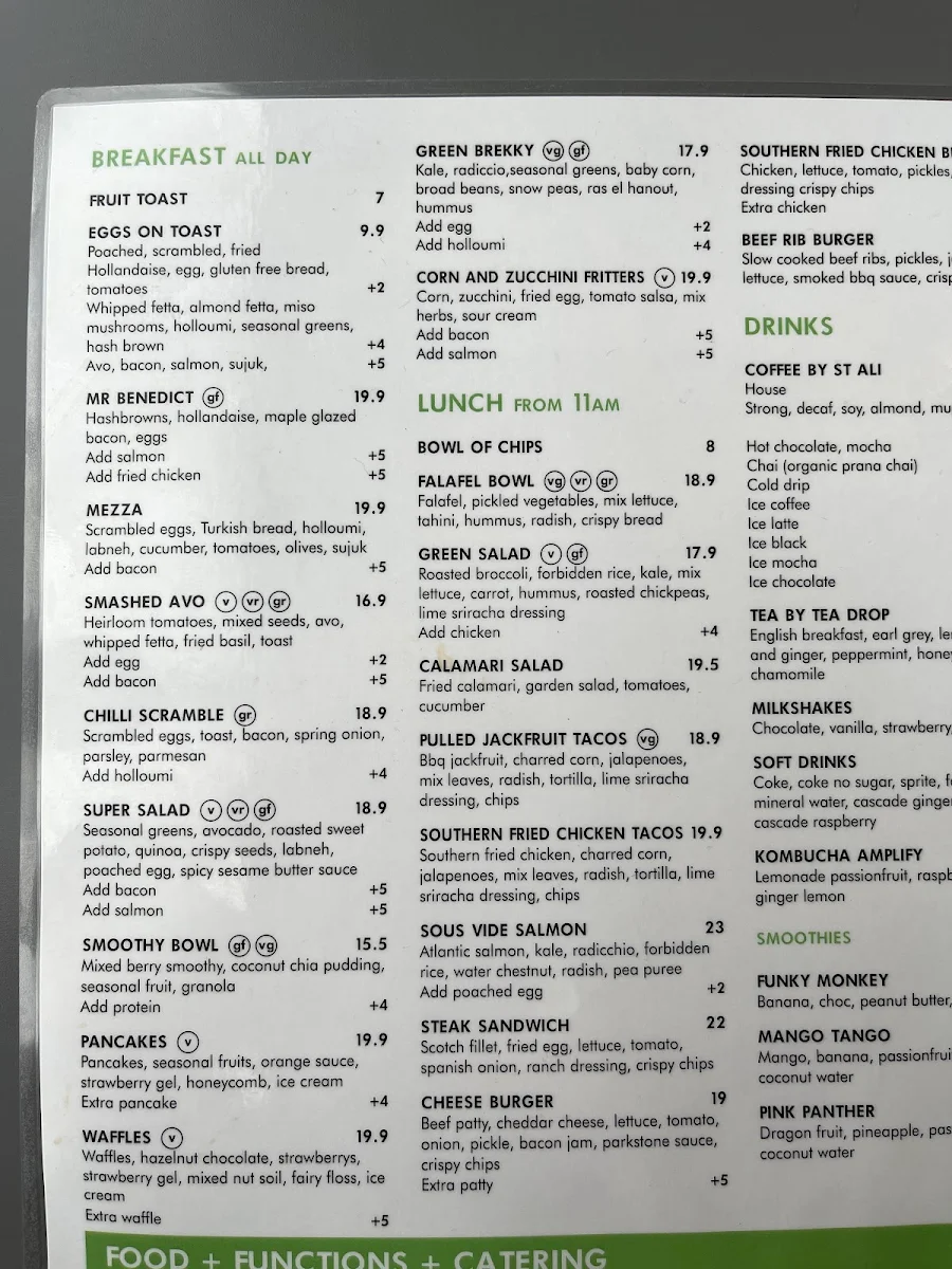 Menu, Friction Essendon