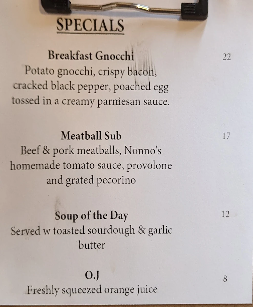 Menu, Footscray Milking Station