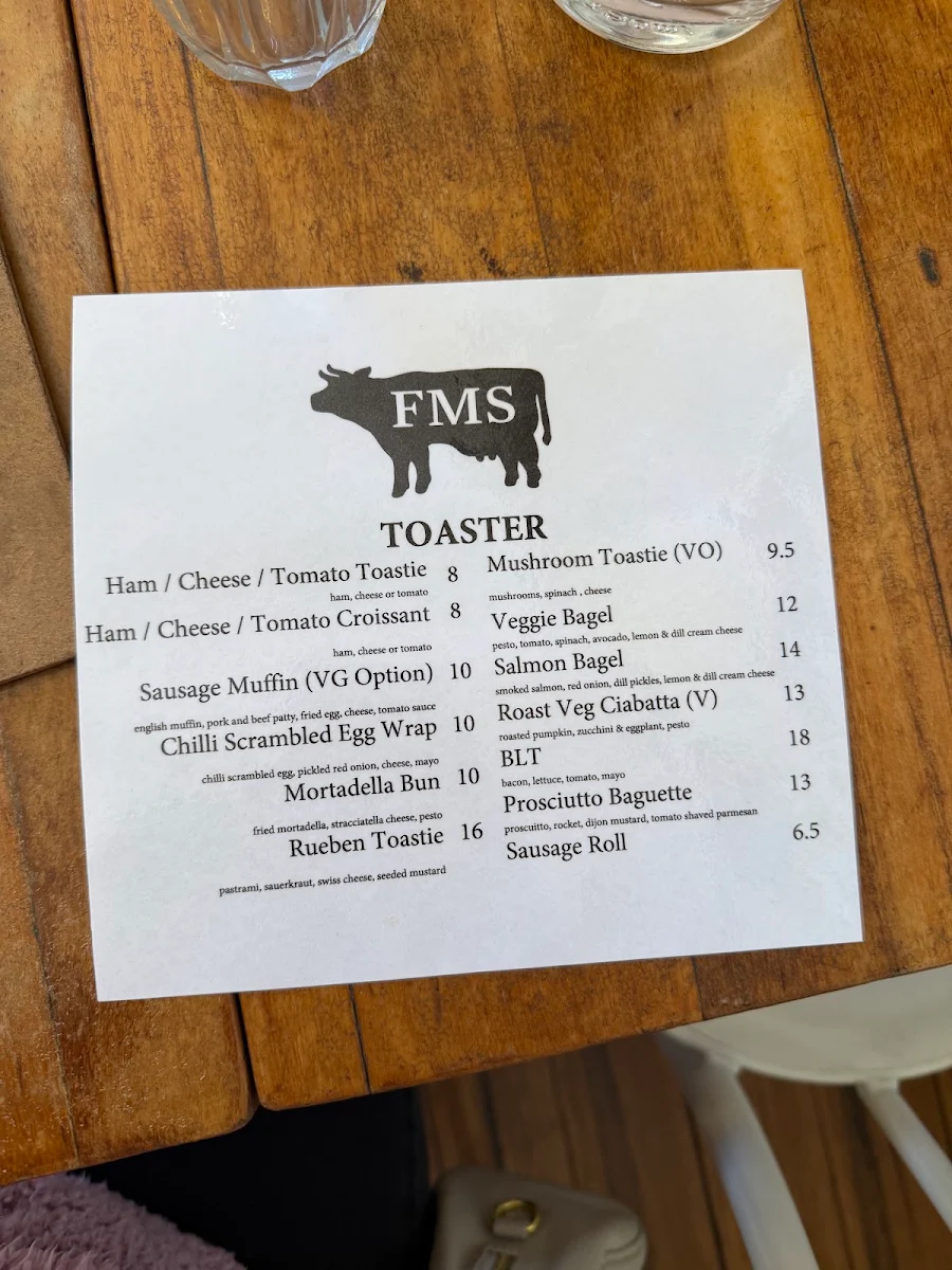 Menu, Footscray Milking Station