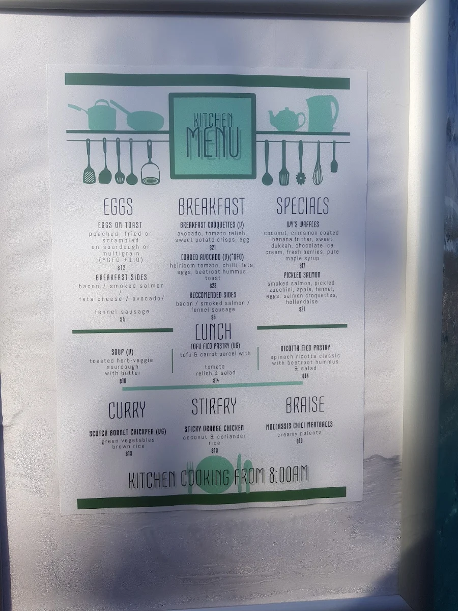 Menu, Footscray Milking Station