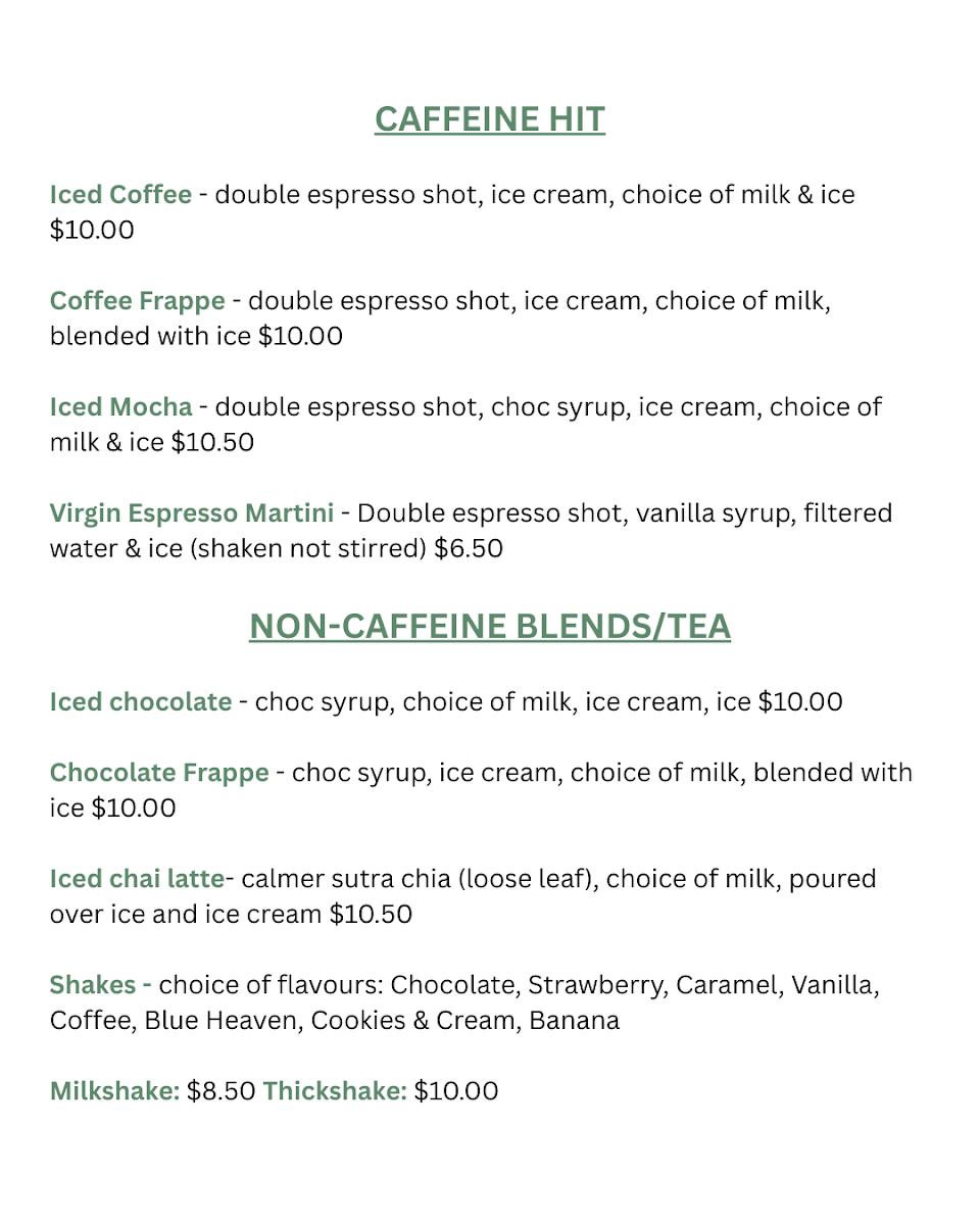 Menu, Hidden Nook Cafe