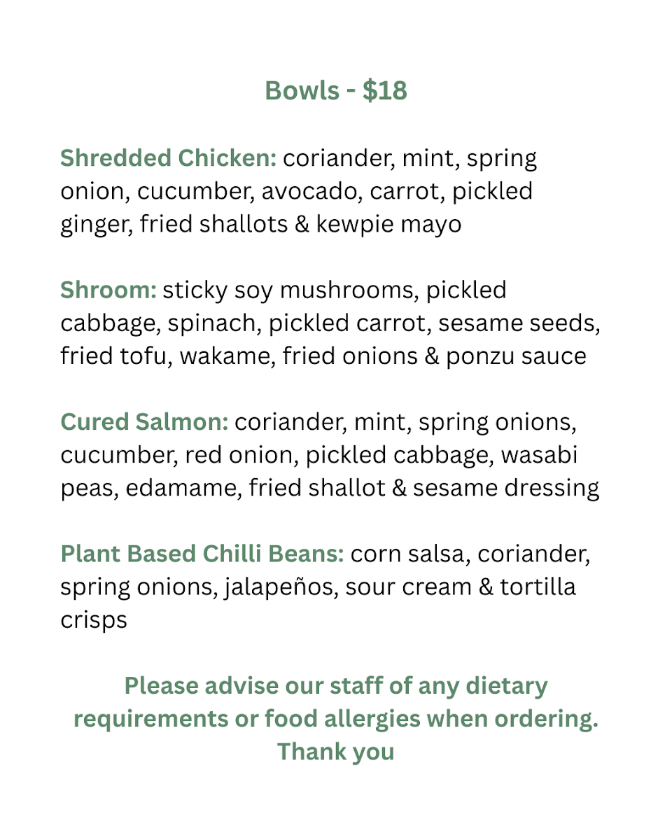 Menu, Hidden Nook Cafe