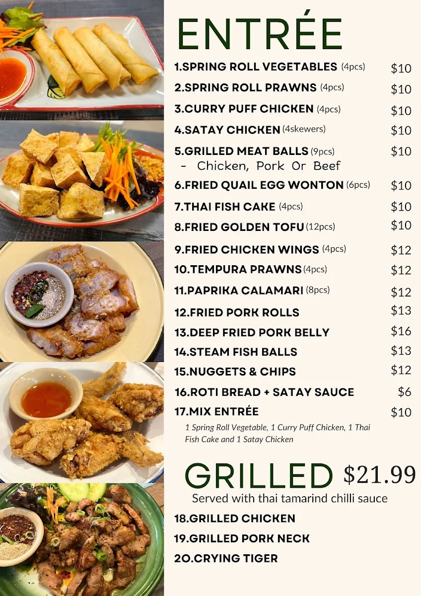 Menu, Thaimor Street Food