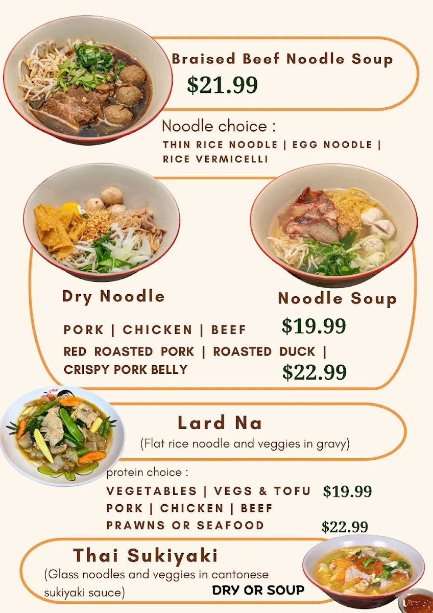 Menu, Thaimor Street Food