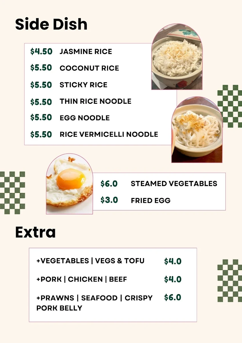 Menu, Thaimor Street Food