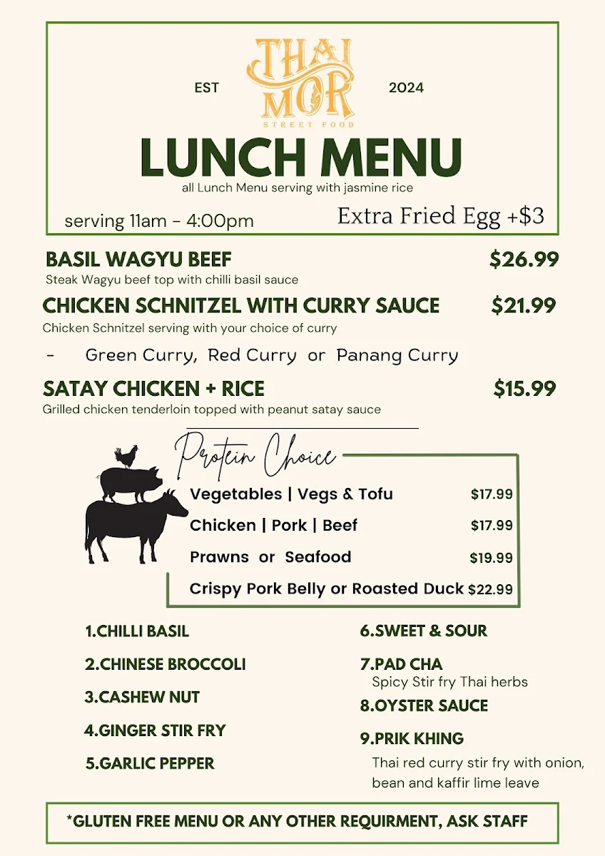 Menu, Thaimor Street Food