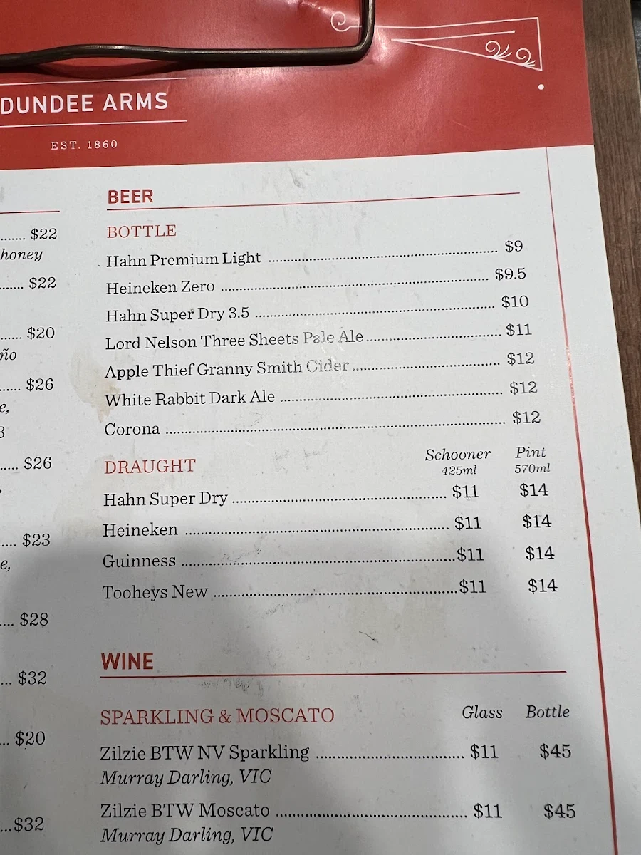 Menu, Dundee ARMS