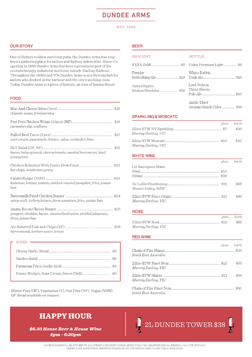 Menu, Dundee ARMS
