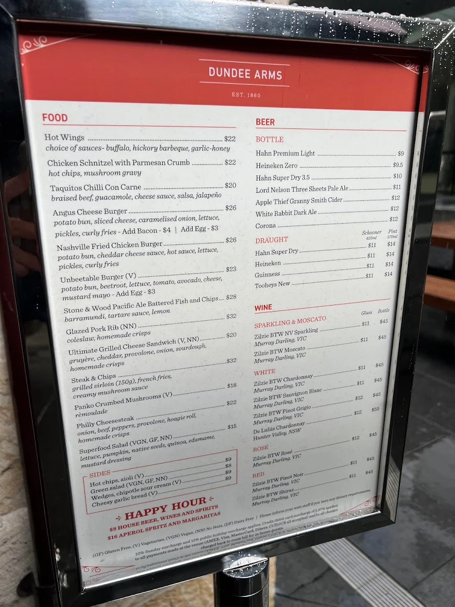 Menu, Dundee ARMS
