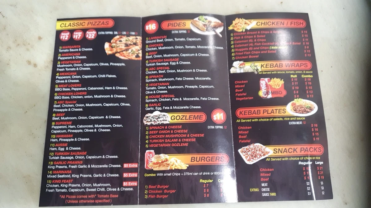 Menu, ABC KEBAB HOUSE